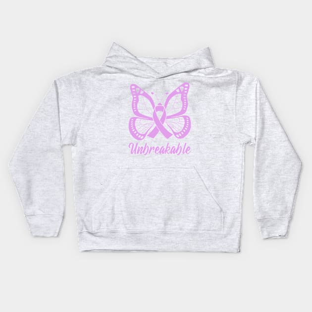 Lavender Butterfly Awareness Ribbon Unbreakable Kids Hoodie by FanaticTee